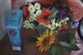 Flowers from Alan; sunflower from Sheila & Ian; chocolates from Jennifer